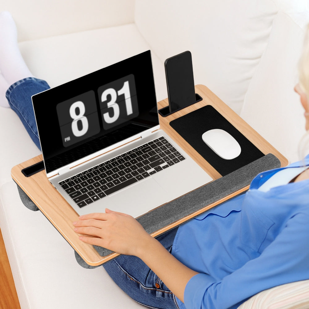 Artiss Lap Desk Wrist-rest iPad & Ph Slot 55cm - OAK