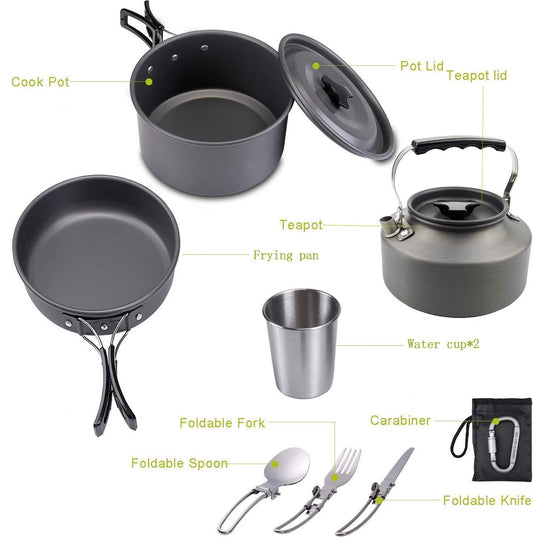 Camping Cookware - 9pce High Quality Oxidized Alumium
