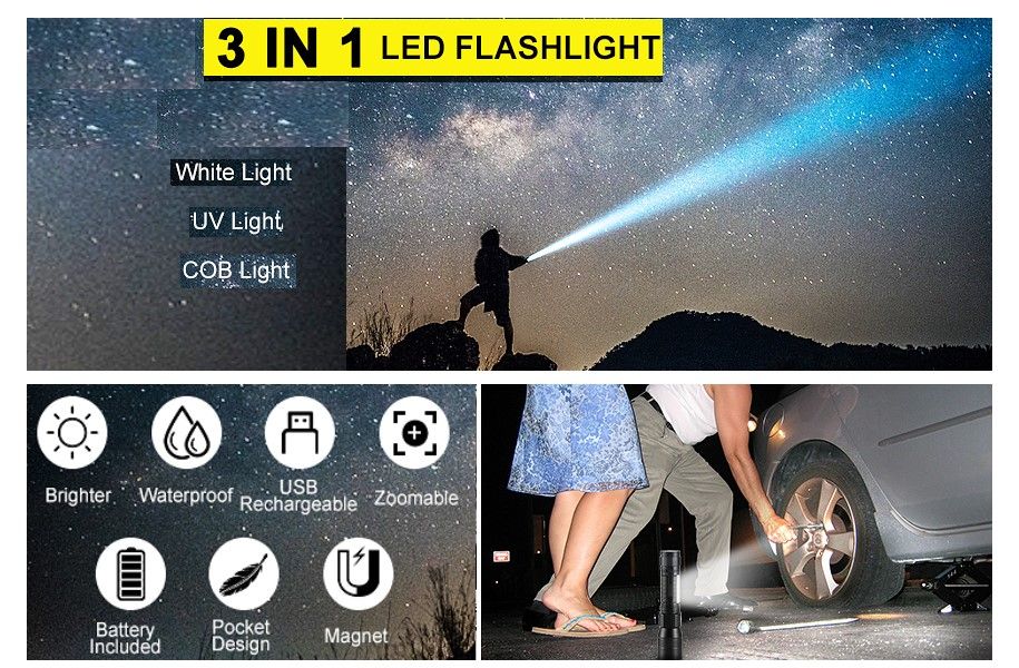 Flashlight for Camping / Working - waterproof magnetic - free shipping