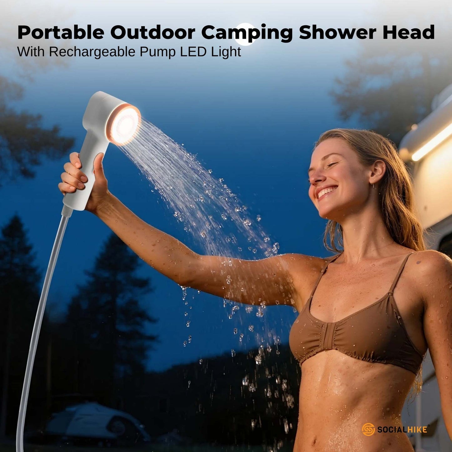 Portable Camping Shower Head - Rechargeable & LED light