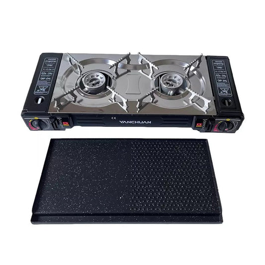 Portable Camping 2 Burner Stove w Baking Tray