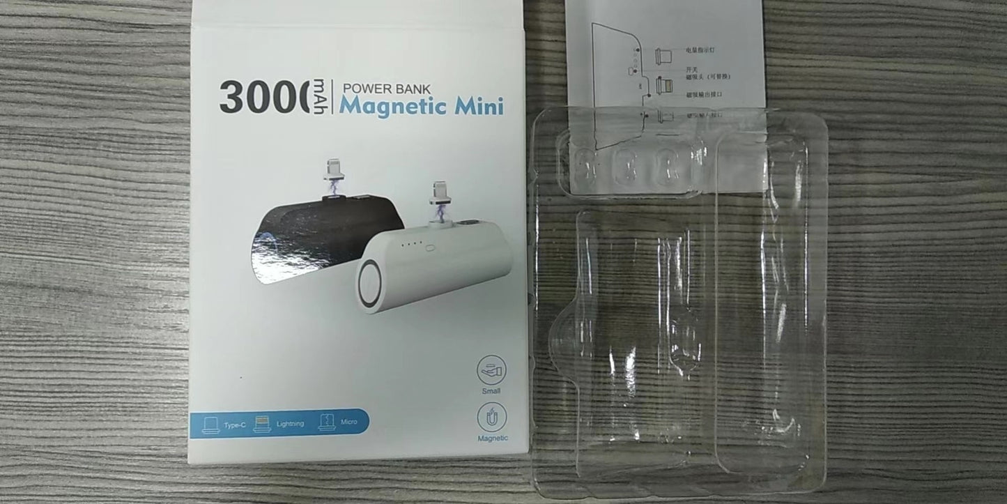 Mini Power Bank 3000mAh with 3 Magnetic Connectors (Black)