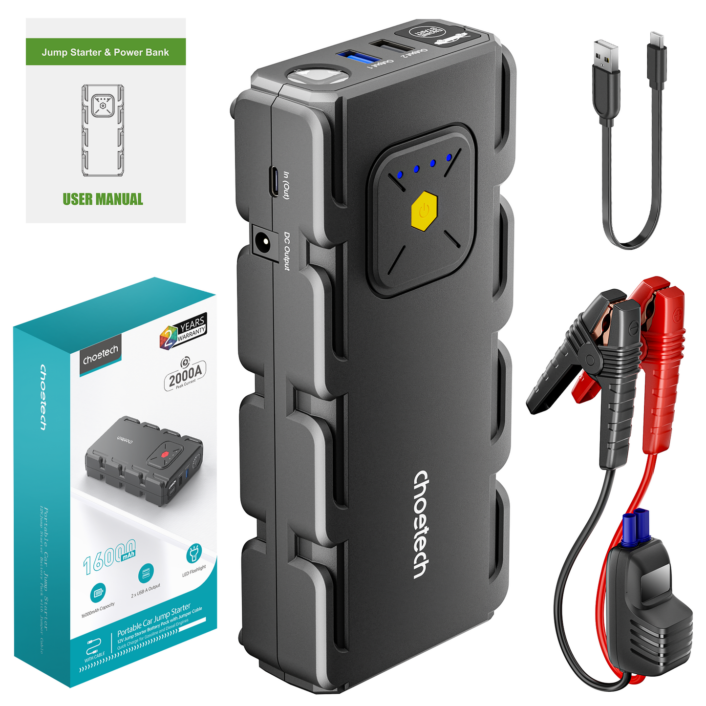 Portable Car Jump Starter 16000MaH with Emergency Light
