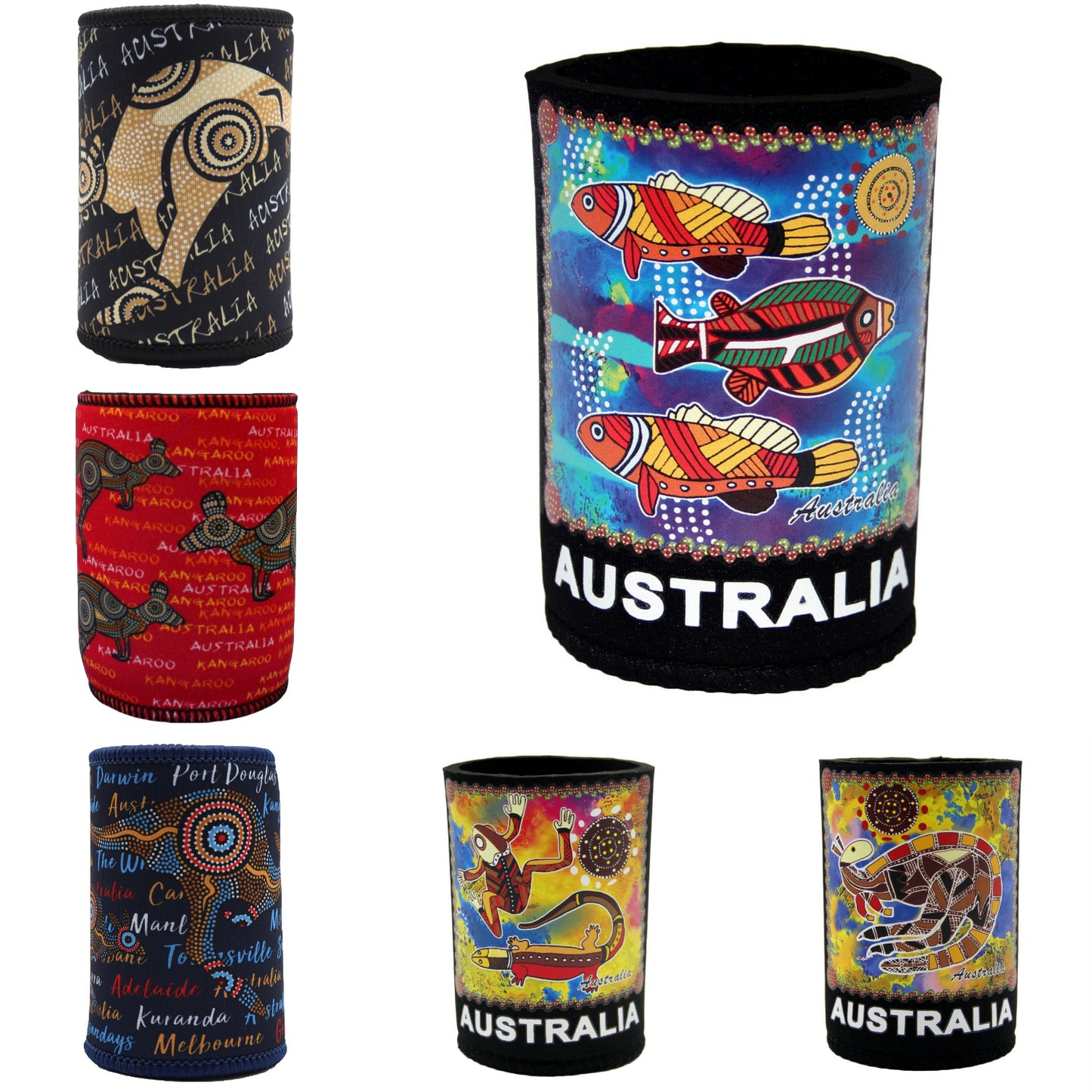 Set of 6 Australia stitched Drink holders - Aboriginal Art
