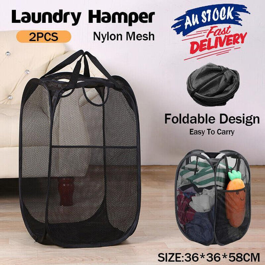 Foldable Mesh Laundry Basket x2