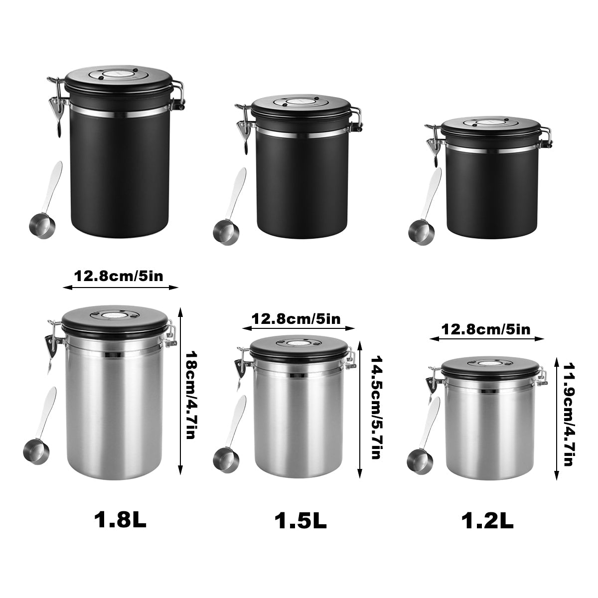 Sealed Airtight Coffee Storage Container - Silver - 1.5L