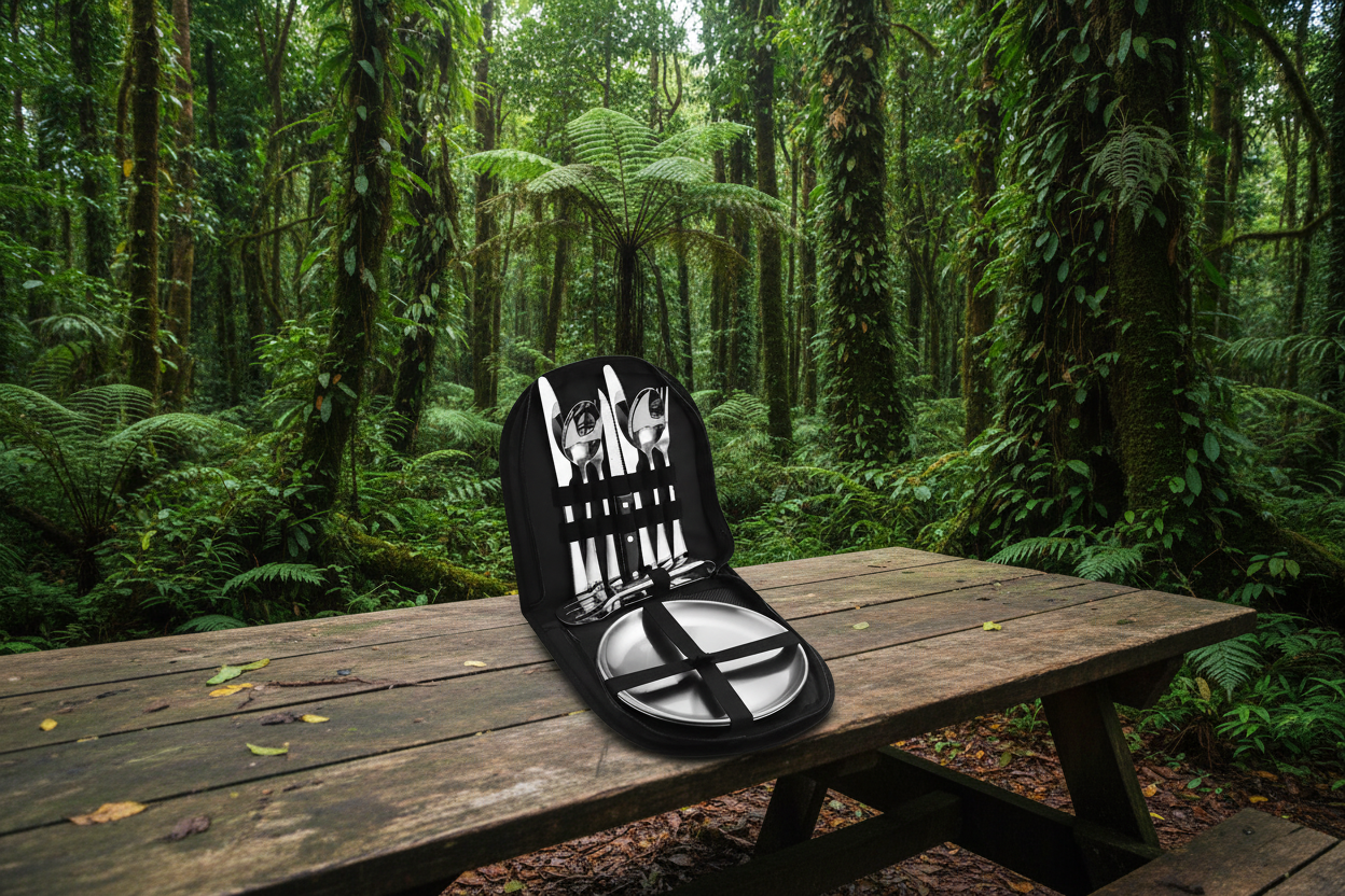 Camping Cutlery Set - 10 set 2 People - Black Carry case