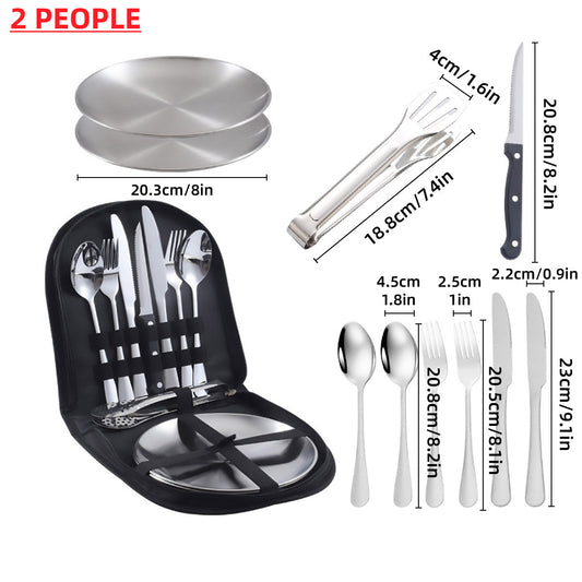 Camping Cutlery Set - 10 set 2 People - Red Carry case