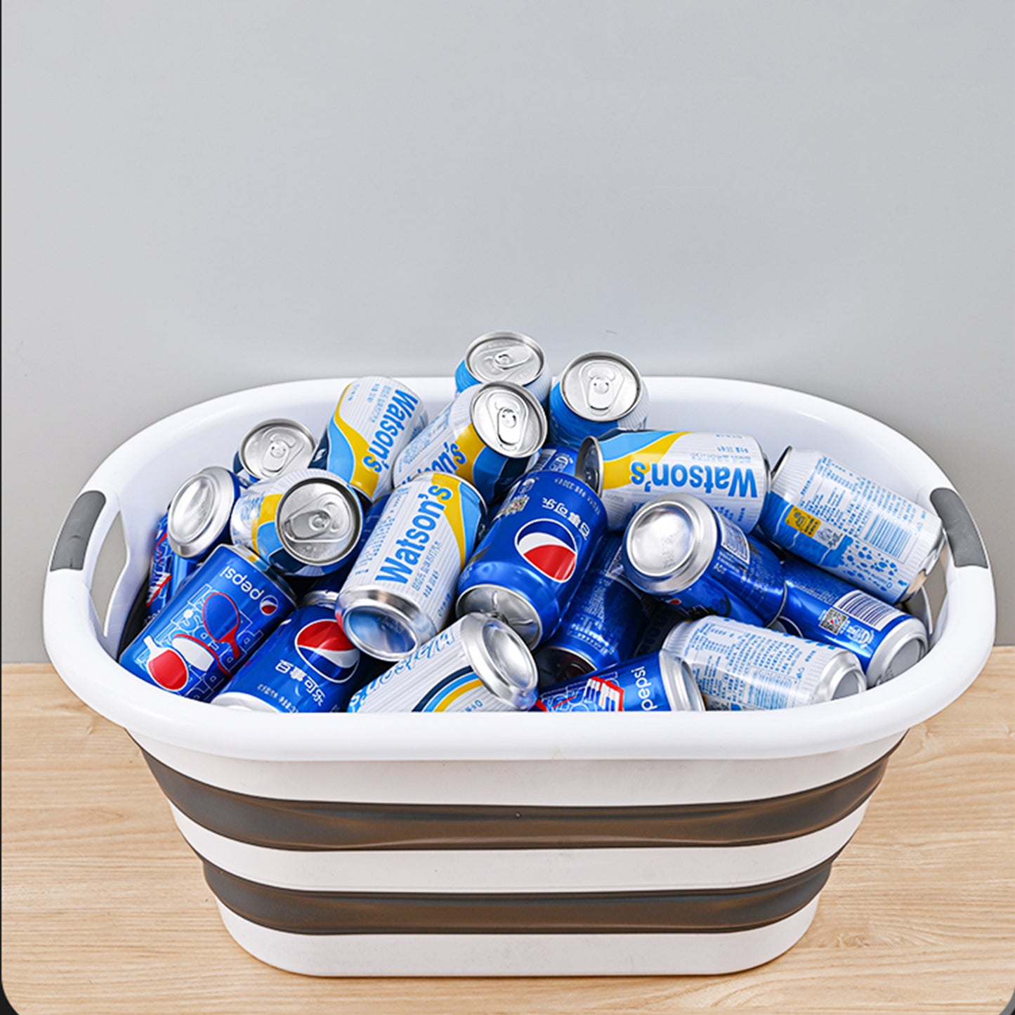 Collapsible Camping Basket Dish Tin Bin - 40L Grey/White