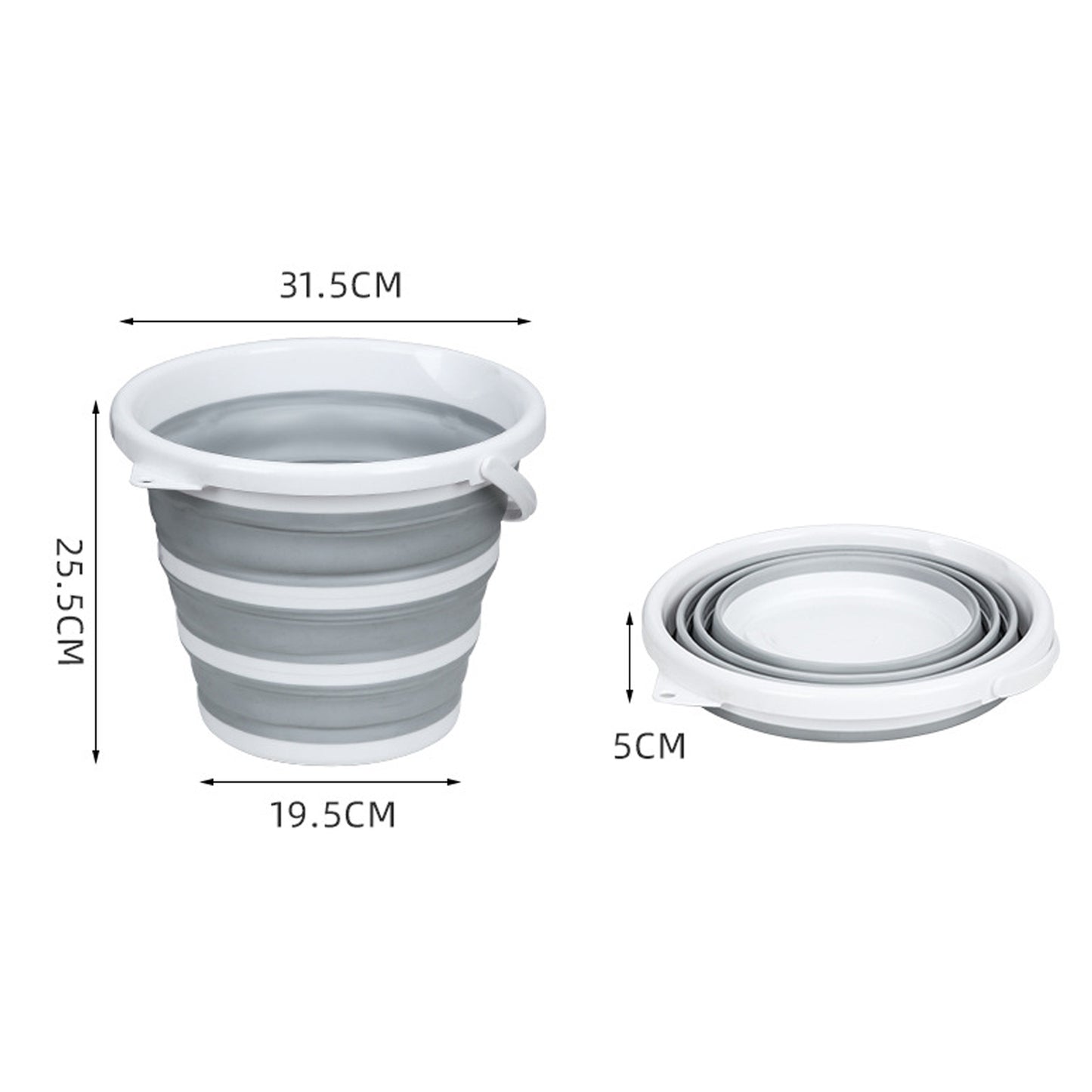 Collapsible Silicone Camping 10L Bucket x 3 - Grey/White