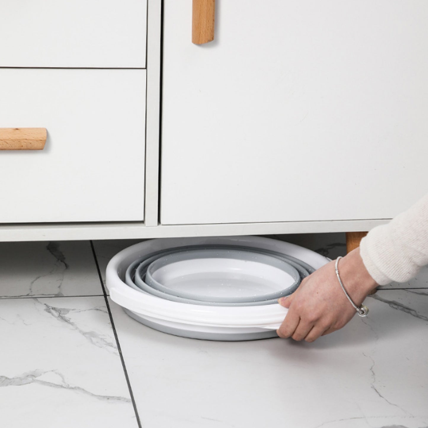 Collapsible Silicone Camping Bucket x 3 - Grey/White