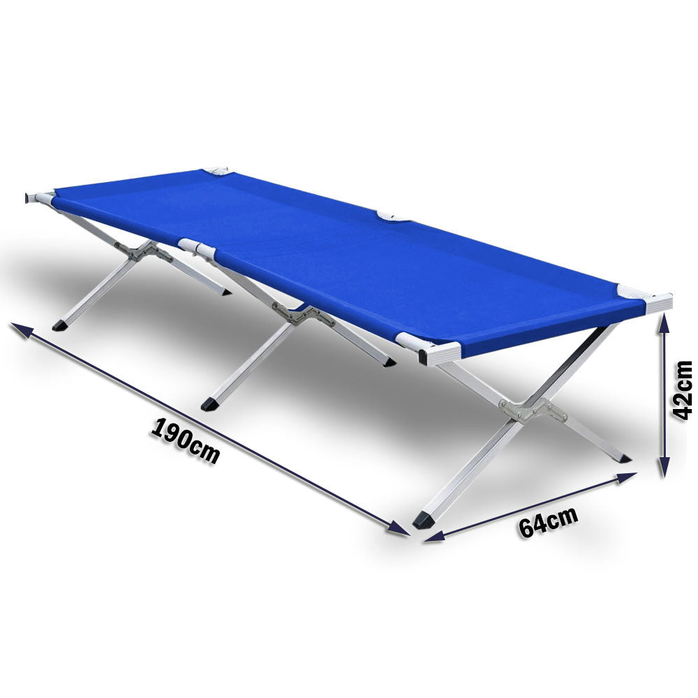 Folding Camping Stretcher Bed Light Weight w/ Carry Bag - blue