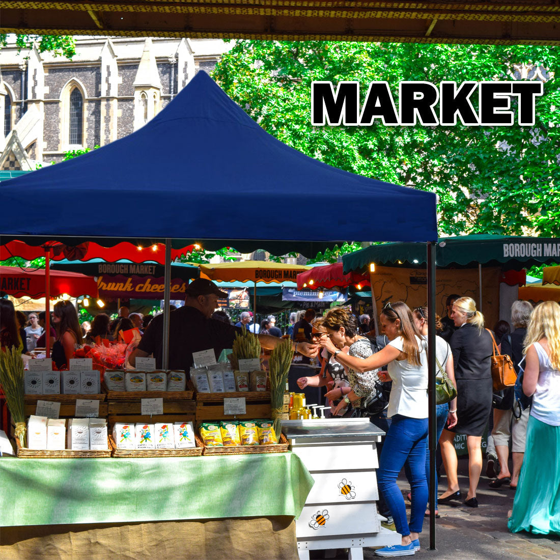 3x3m Pop Up Camping Marquee w/ Side Wall - Blue