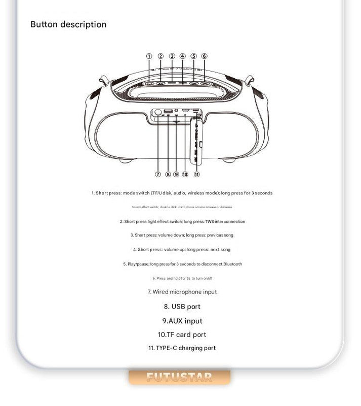 Portable Camping Speaker 60W Powerful Sound - RED - Free shipping