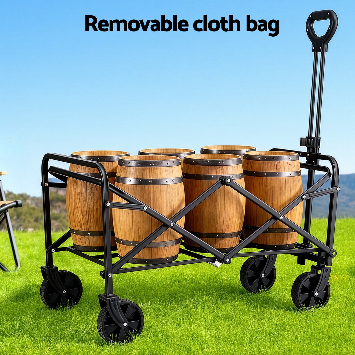 Folding wagon trolley for camping & festivals - black