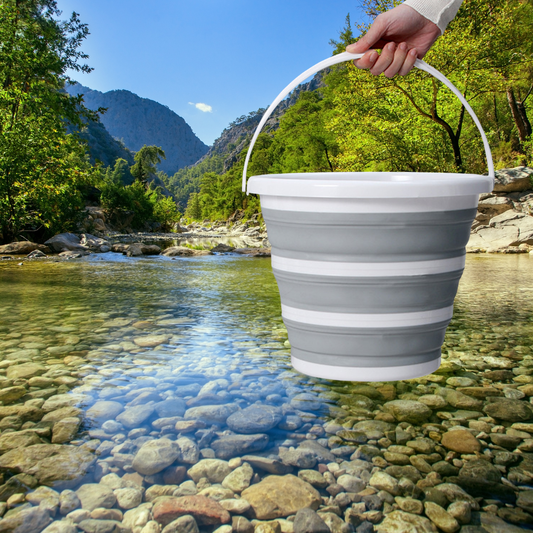Collapsible Silicone Camping 10L Bucket x 3 - Grey/White