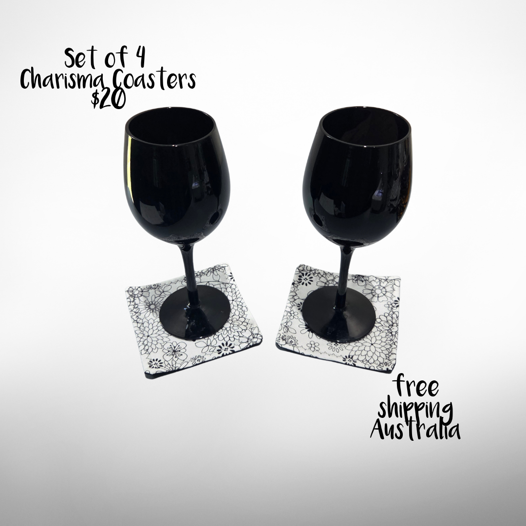 Coasters for Travelling & Camping - Black & White Flowers