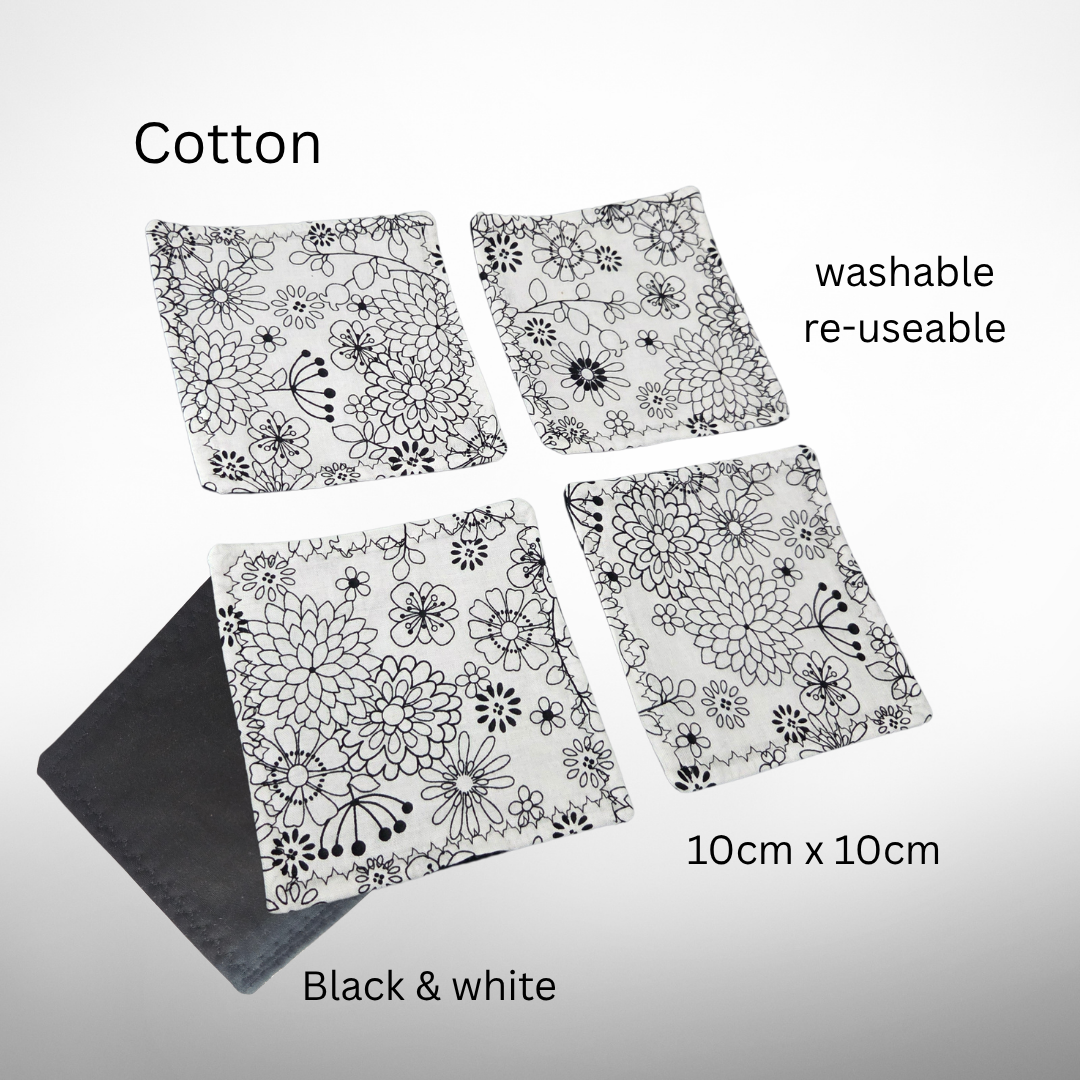 Coasters for Travelling & Camping - Black & White Flowers