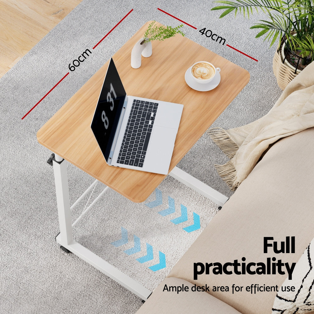 Mobile Travelling Laptop Desk Table Adjustable 60CM Light Wood