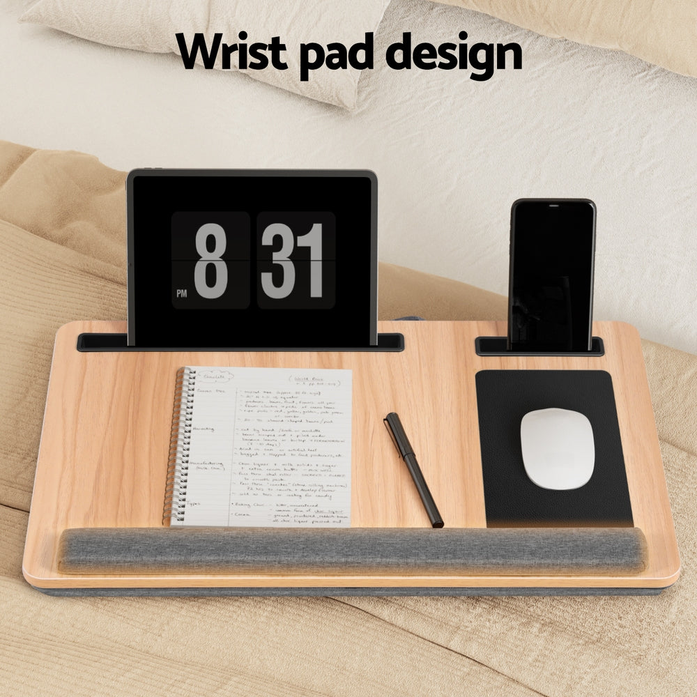 Artiss Lap Desk Wrist-rest iPad & Ph Slot 55cm - OAK