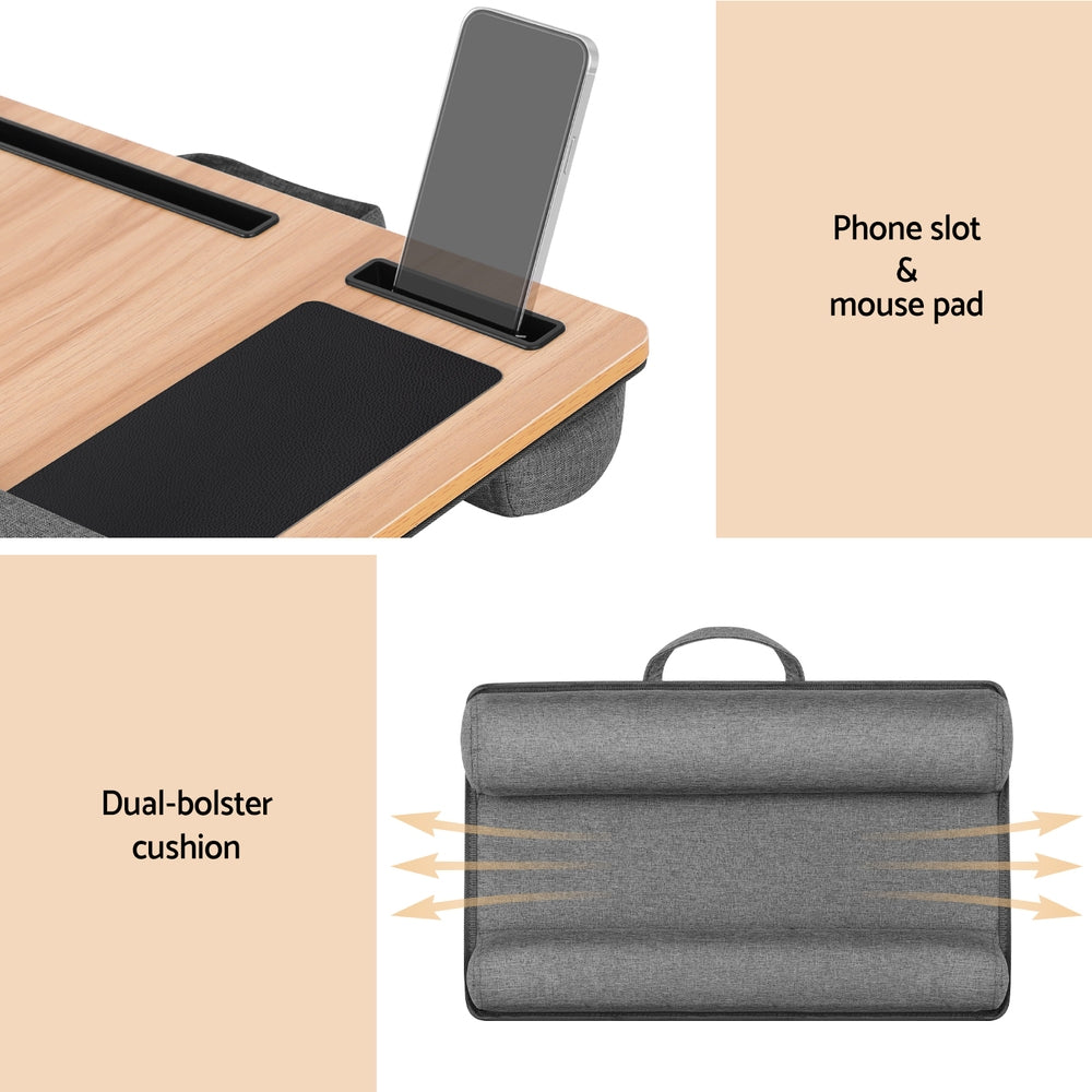 Artiss Lap Desk Wrist-rest iPad & Ph Slot 55cm - OAK