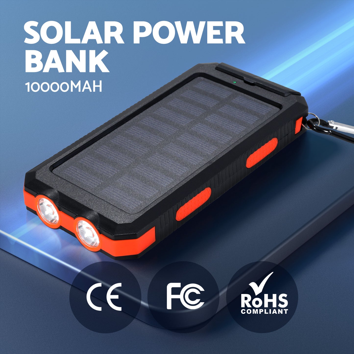 Solar Power Bank 10000mAh Dual USB Phone Charger & Light