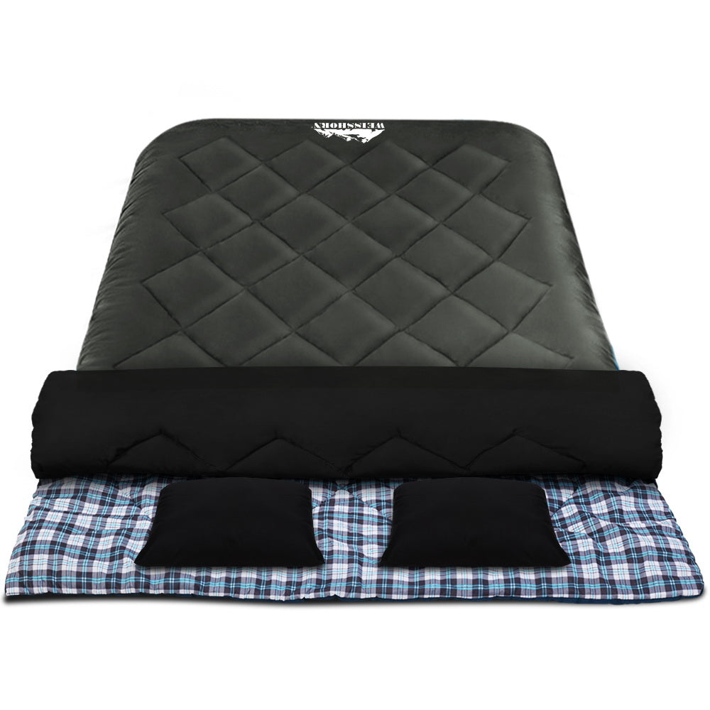 Sleeping Bag Double Pillow Thermal Camping - Grey