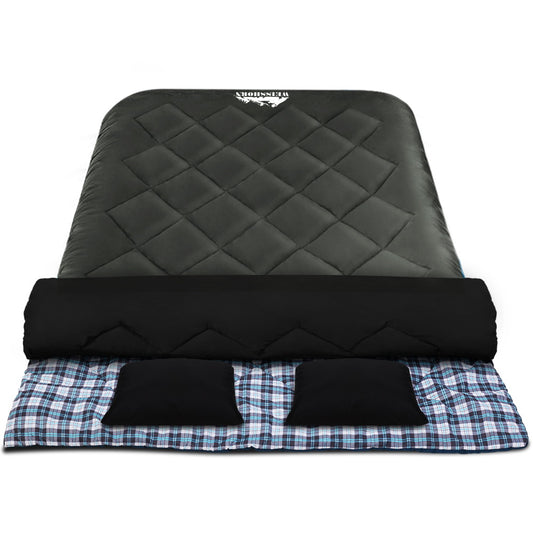 Sleeping Bag Double Pillow Thermal Camping - Grey