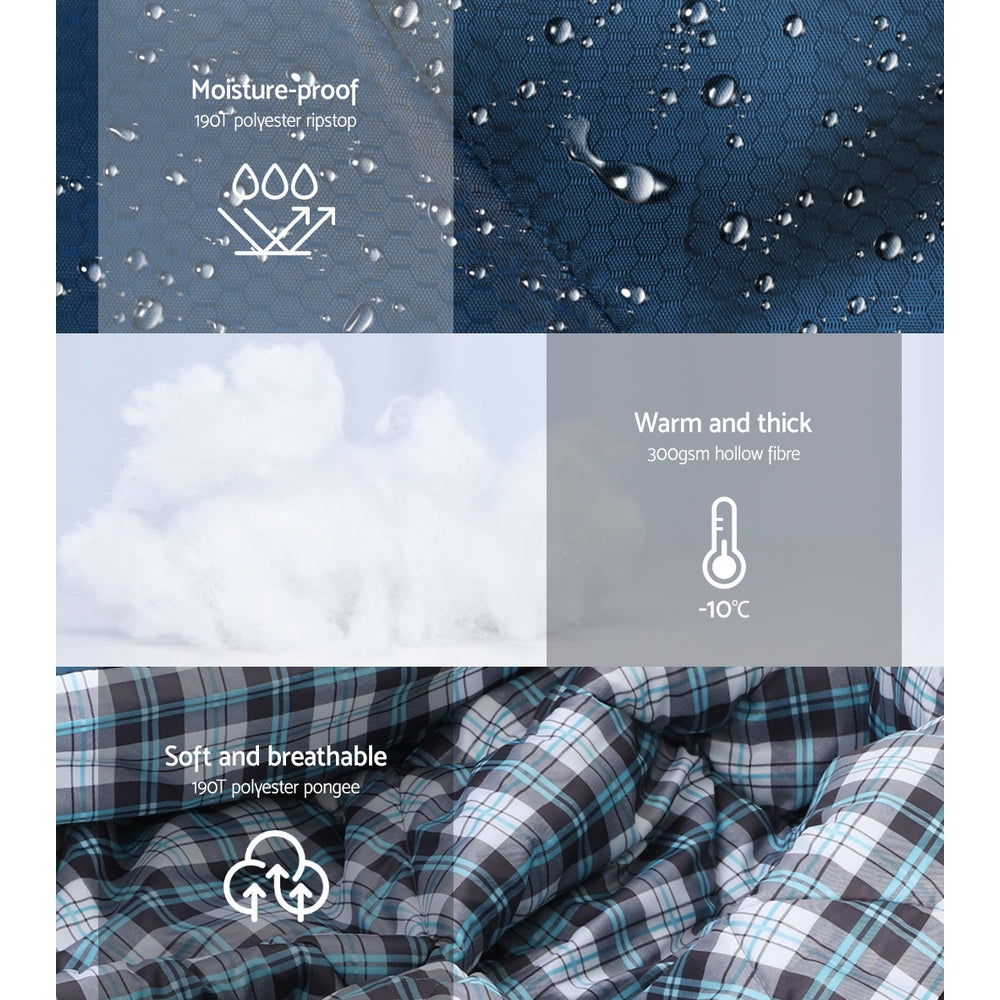 Sleeping Bag Double Pillow Thermal Camping - Teal