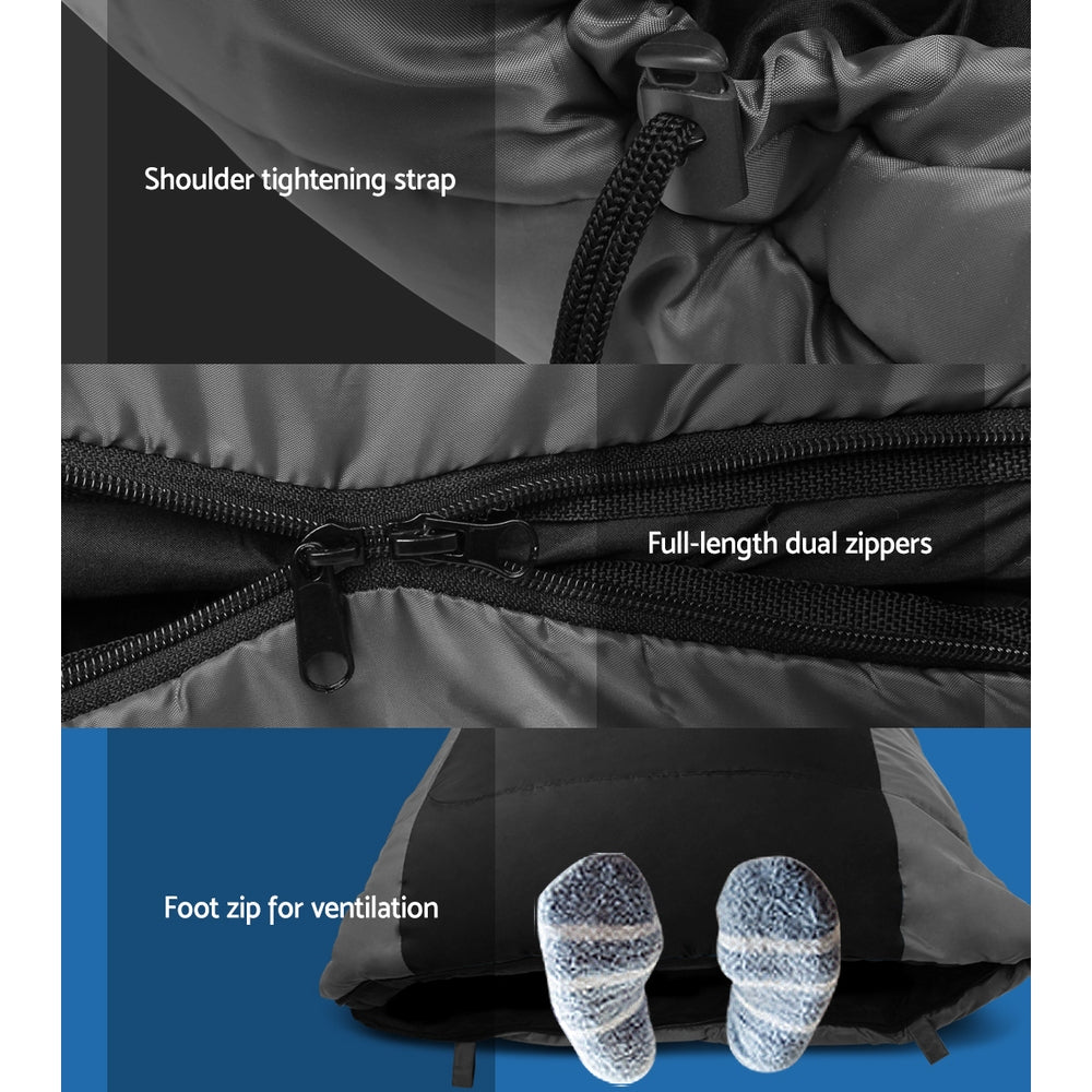 Sleeping Bag Single Thermal Camping - Black