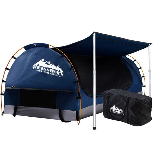 Double Camping Swag - Canvas Free Standing Dome Tent - Dark Blue