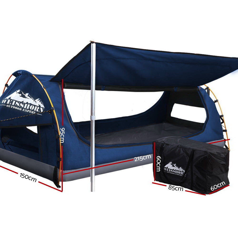 Double Camping Swag - Canvas Free Standing Dome Tent - Dark Blue