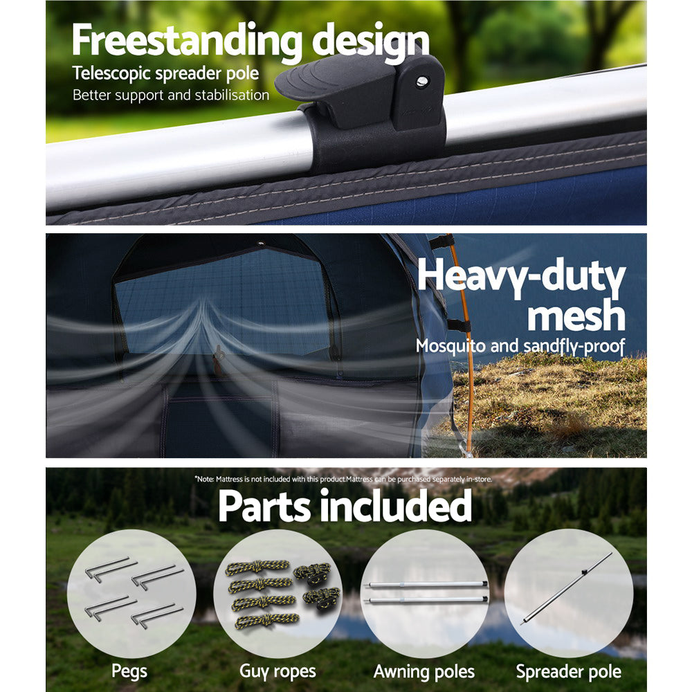 Double Camping Swag - Canvas Free Standing Dome Tent - Dark Blue