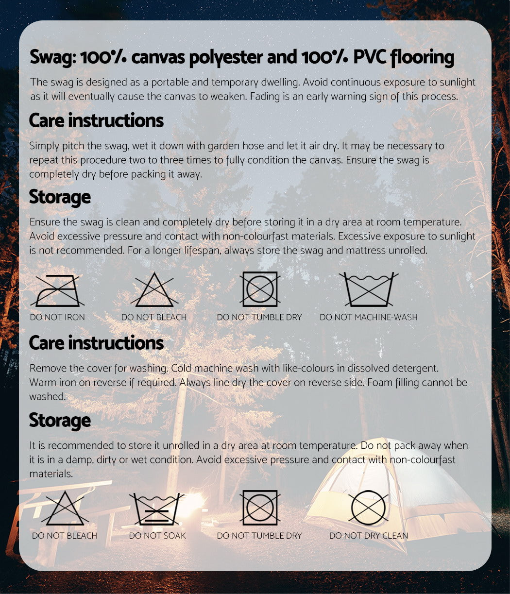 Double Camping Swag - Canvas Free Standing Dome Tent - Dark Blue