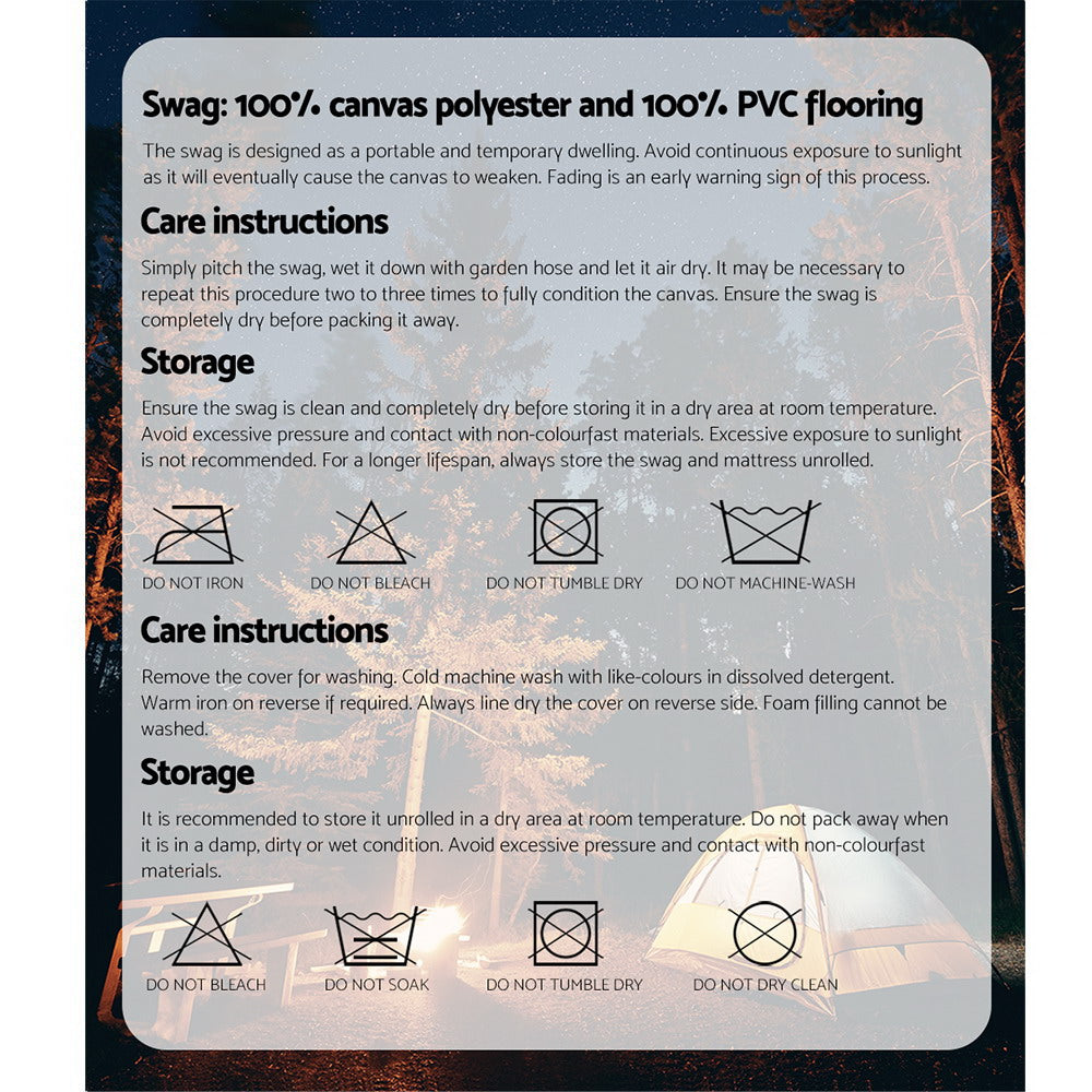 Camping Swag Tent Free Standing - King Single - Blue