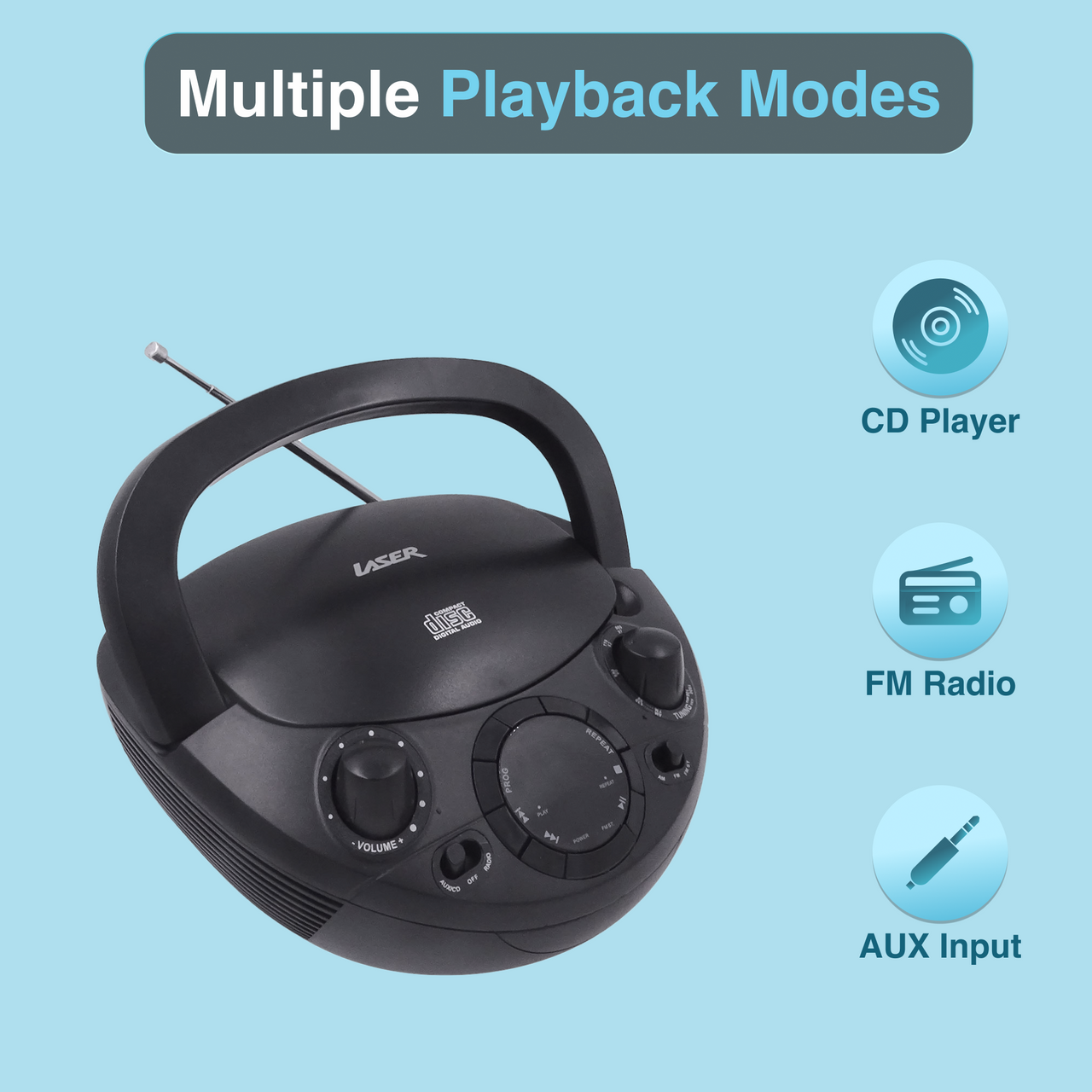 Portable Laser CD Boombox AM/FM Radio