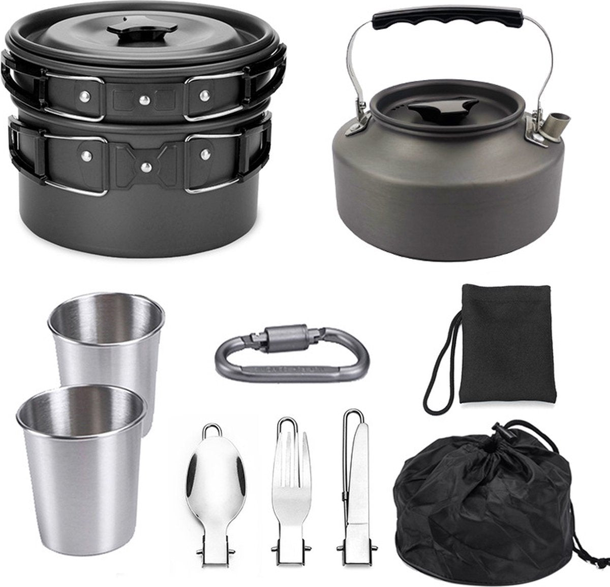 Camping Cookware - 9pce High Quality Oxidized Alumium