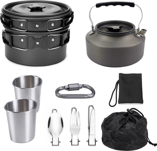 Camping Cookware - 9pce High Quality Oxidized Alumium