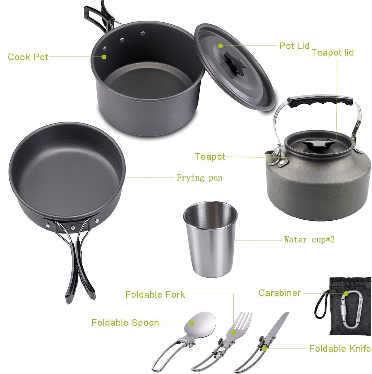 Camping Cookware - 9pce High Quality Oxidized Alumium