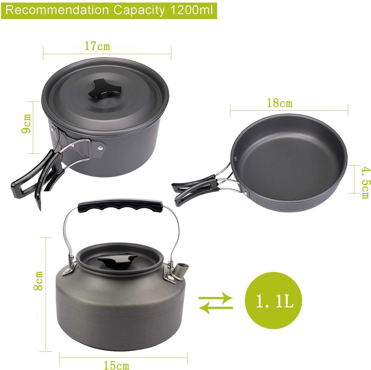 Camping Cookware - 9pce High Quality Oxidized Alumium