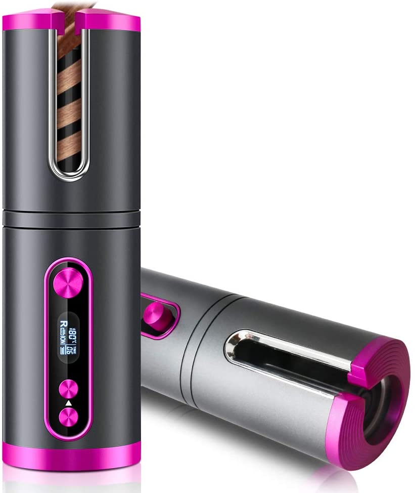 Travel Rechargeable Hair Curler LED Display - Pink