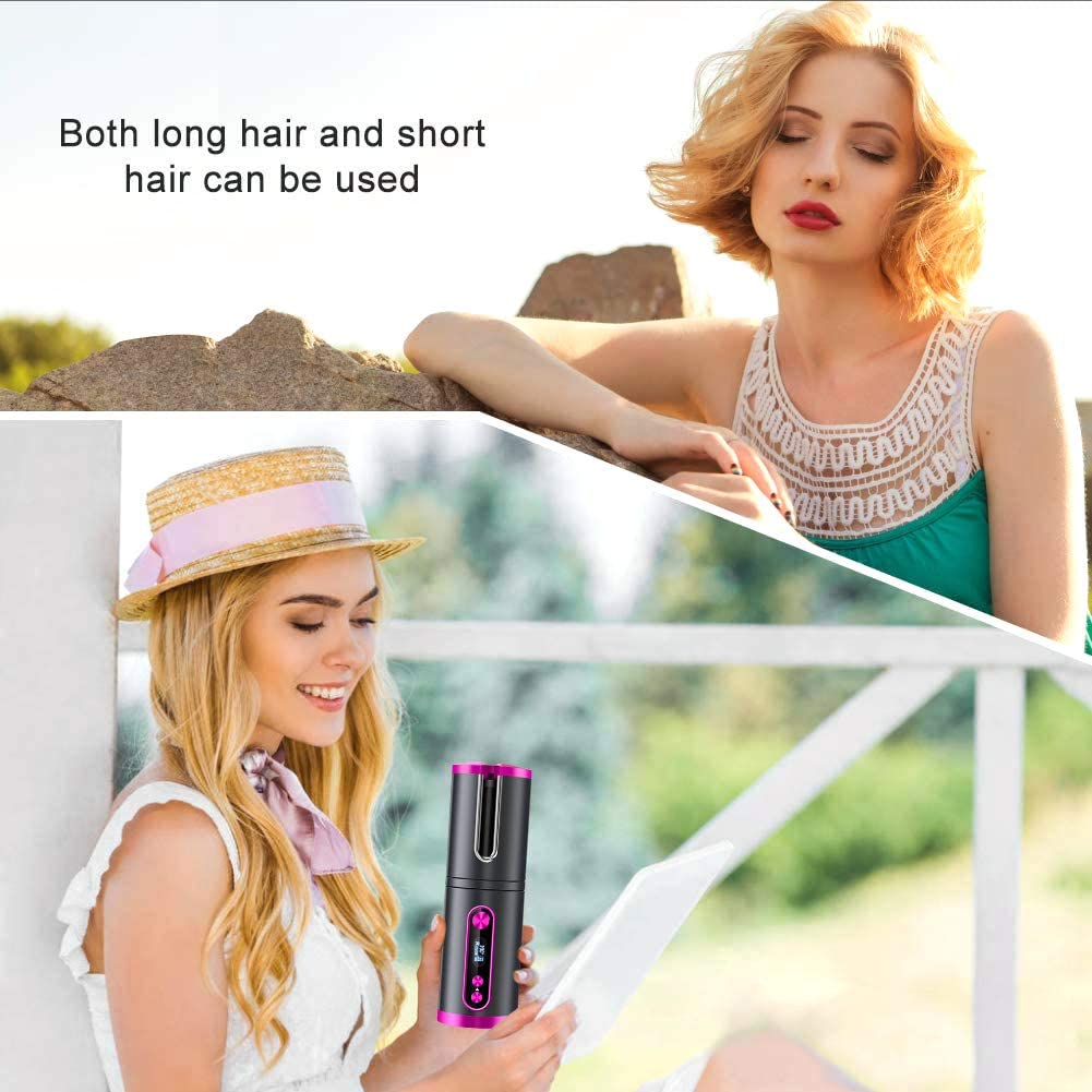 Travel Rechargeable Hair Curler LED Display - Pink
