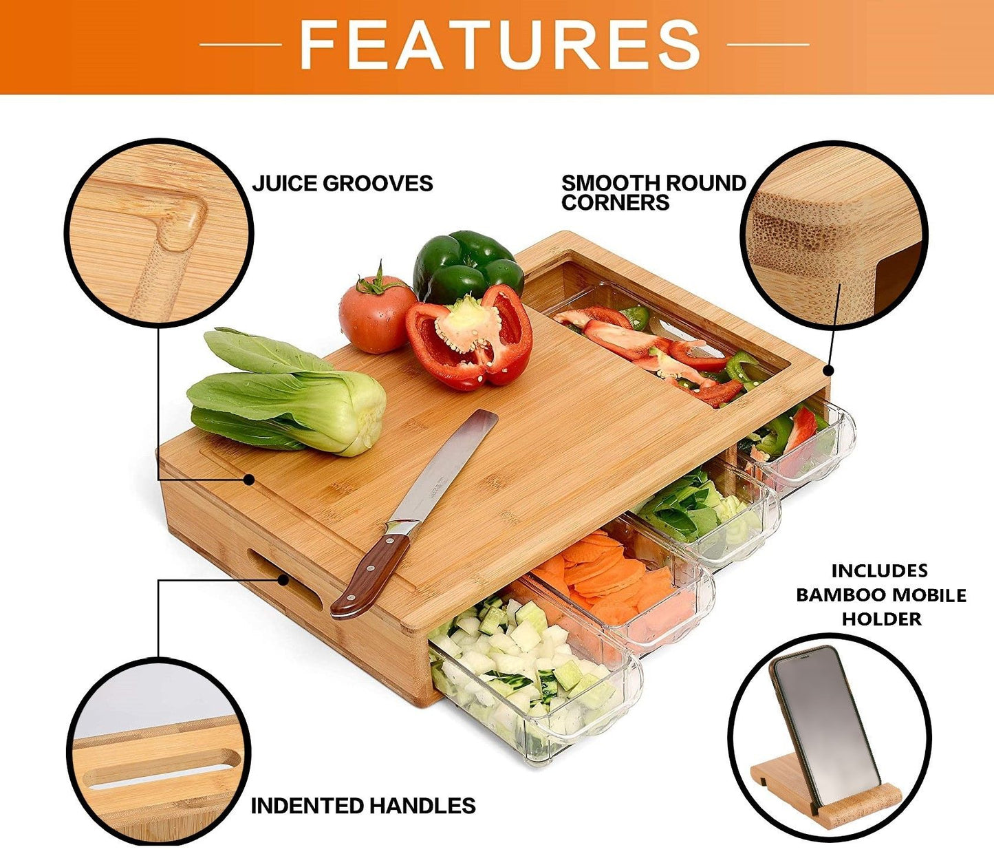 Bamboo Camp Cutting Board & 4 Containers - Free shipping