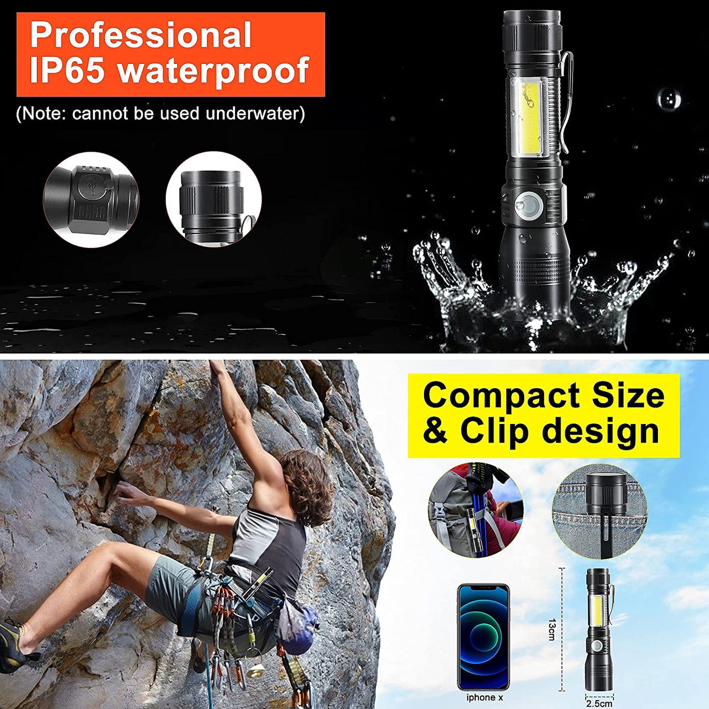 Flashlight for Camping / Working - waterproof magnetic - free shipping