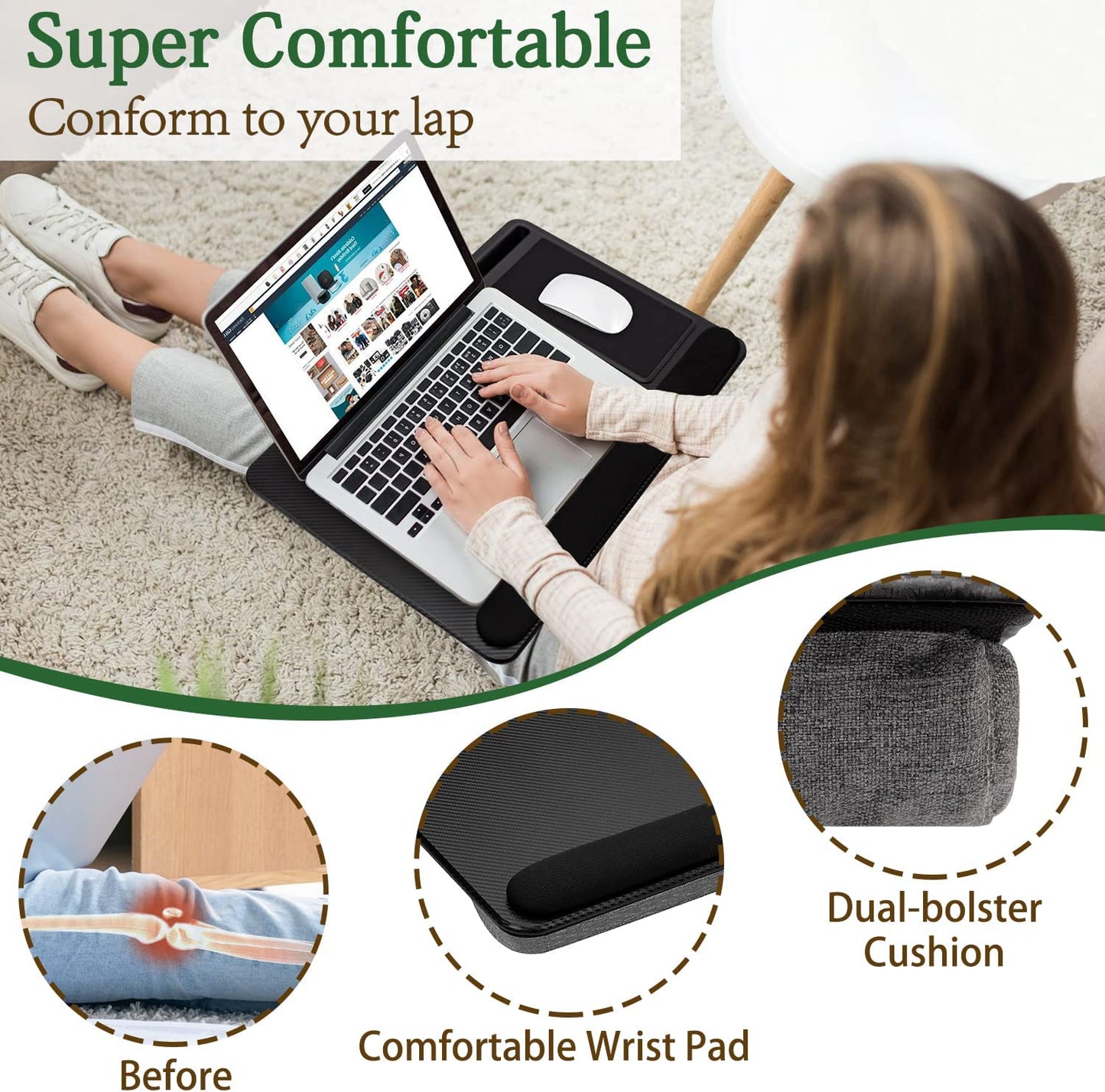 Portable Laptop Desk Mouse Pad & Phone Holder - Black - Free shipping
