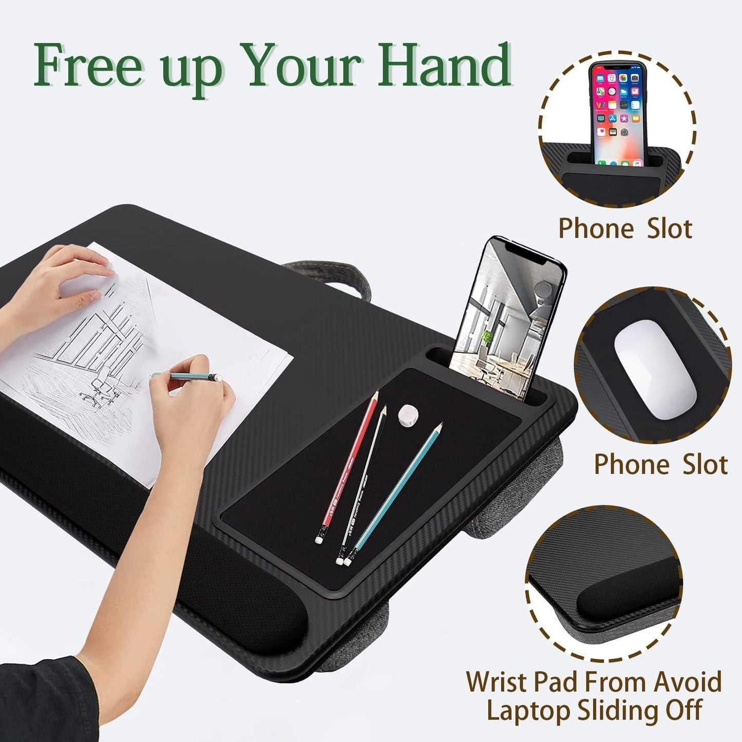 Portable Laptop Desk Mouse Pad & Phone Holder - Black - Free shipping