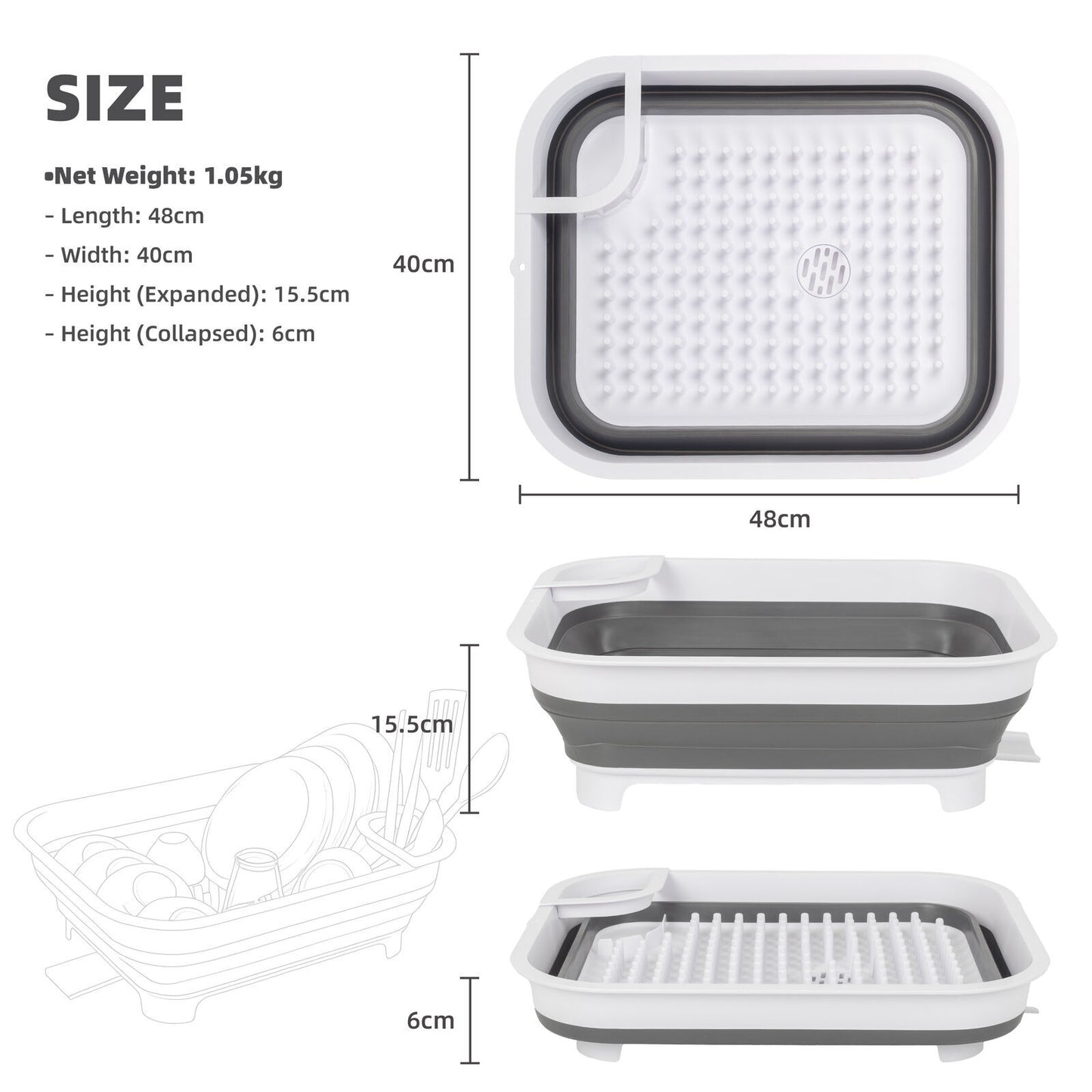 Collapsible Camping Dish utensil drying rack with plug