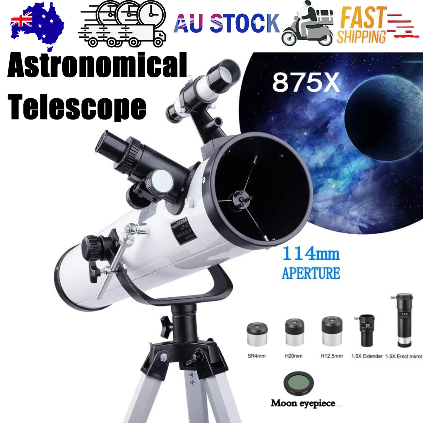 Pro Astronomical Telescope 114mm Aperture 875X Zoom HD High Resolution