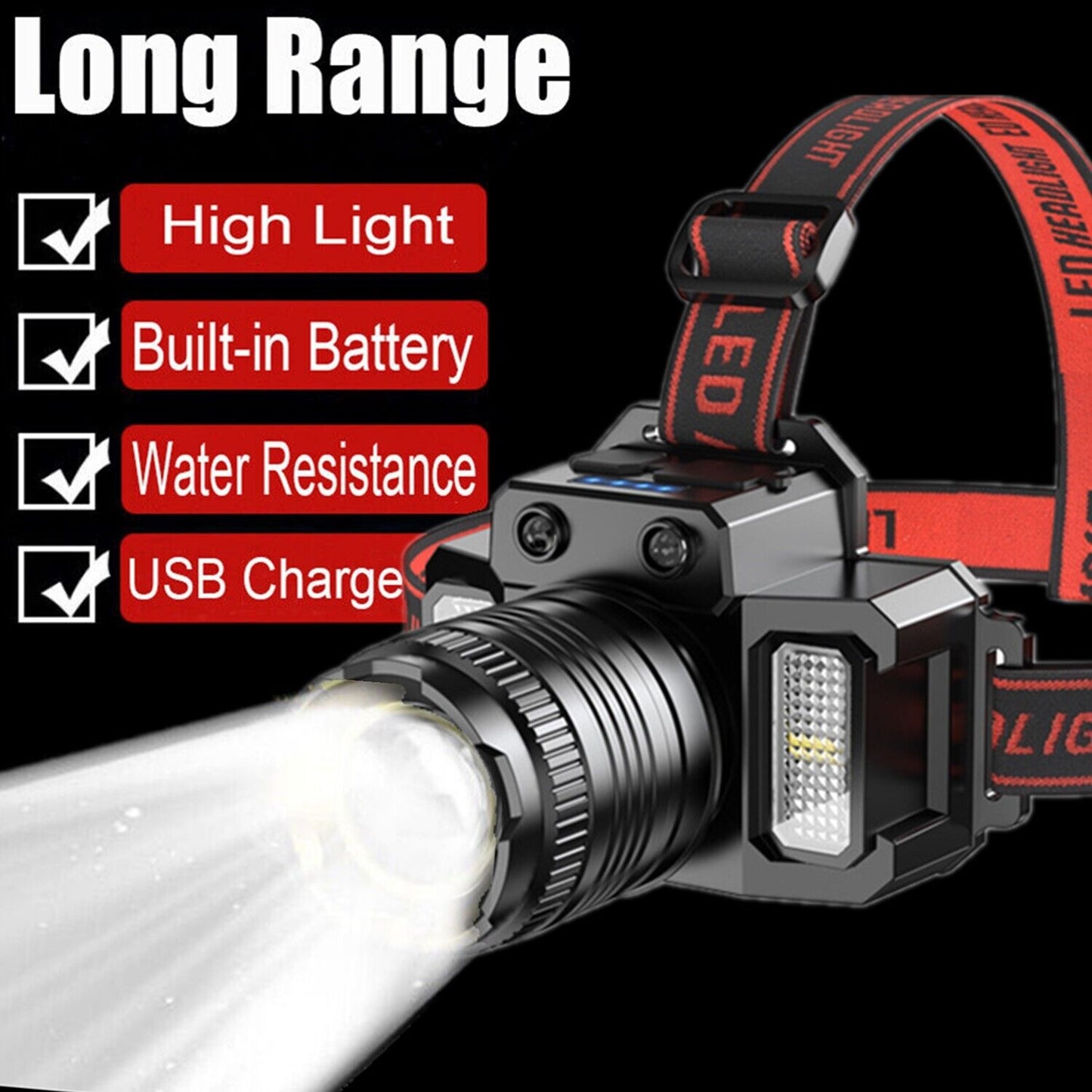 LED Headlamp Rechargeable Headlight Flashlight