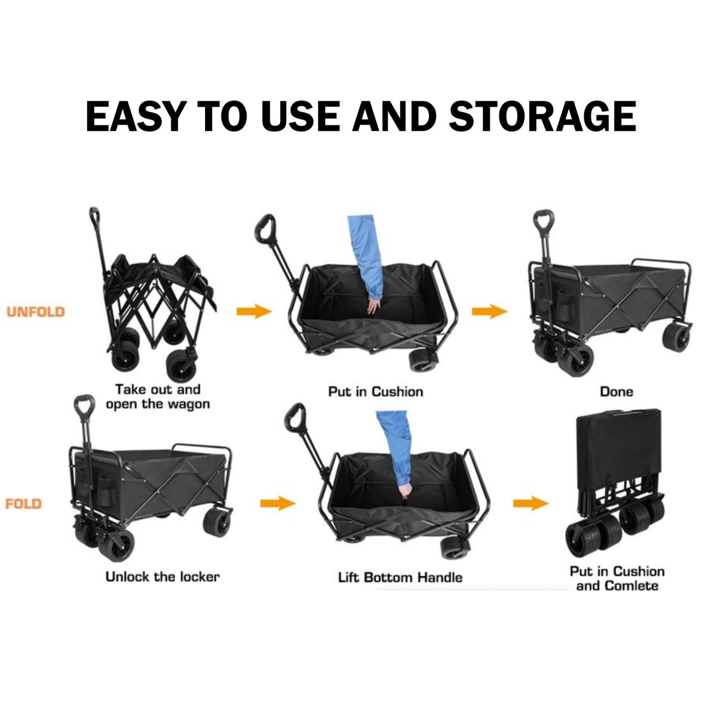 Heavy Duty Collapsible Wagon load 150kg - Black